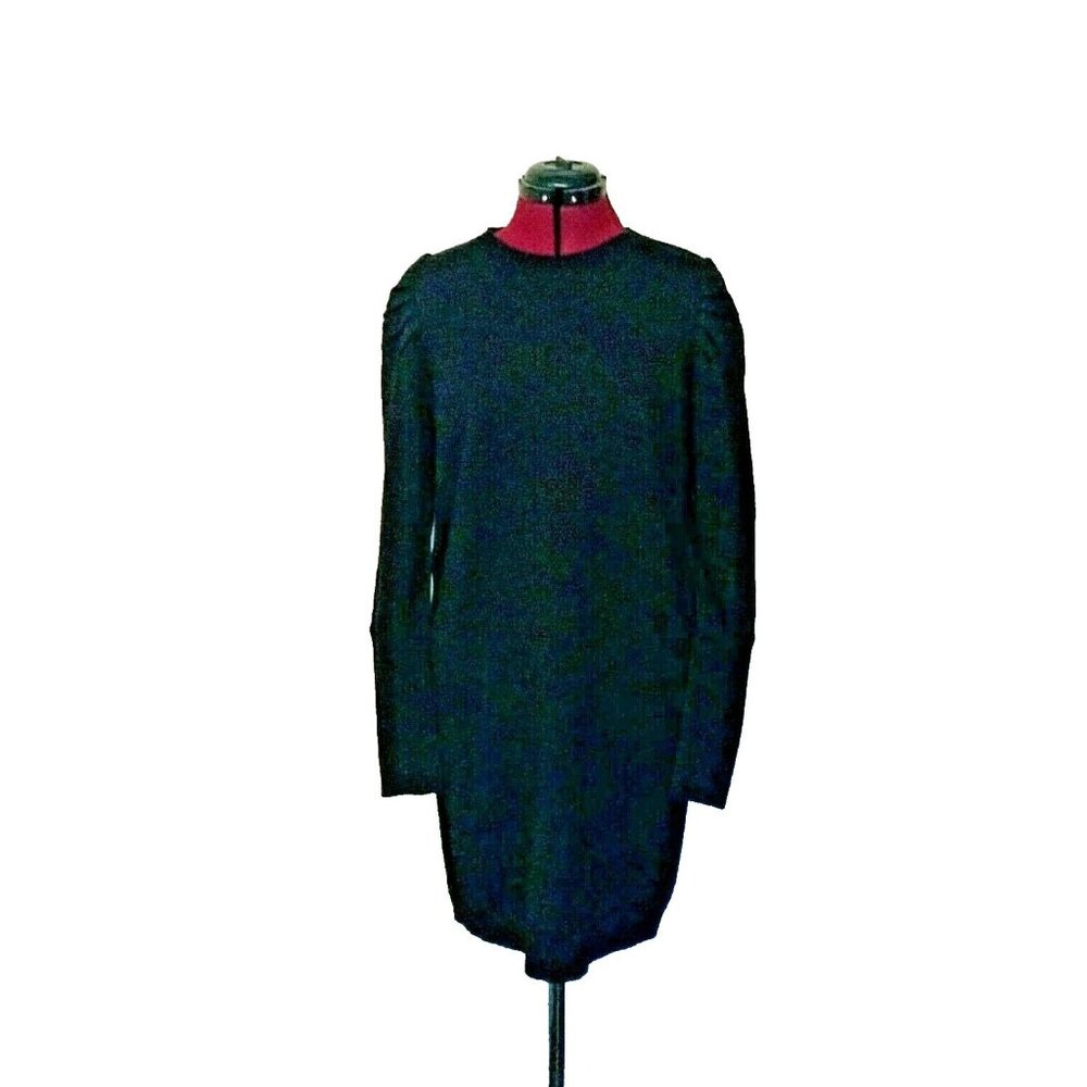 WAYF Sweater Dress Women’s Medium Black Puff Sleeve Ribbed Knit